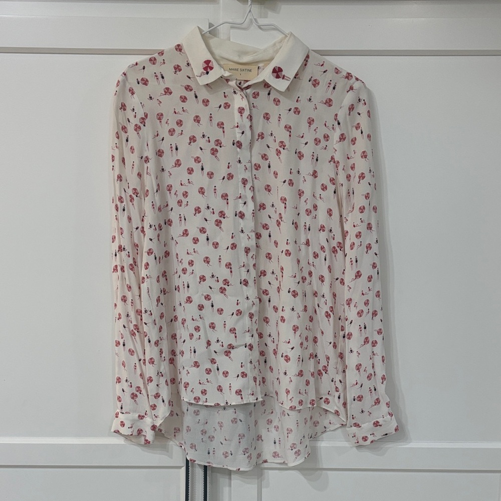 Marie Sixtine France whimsical beach pattern button-Front Blouse small